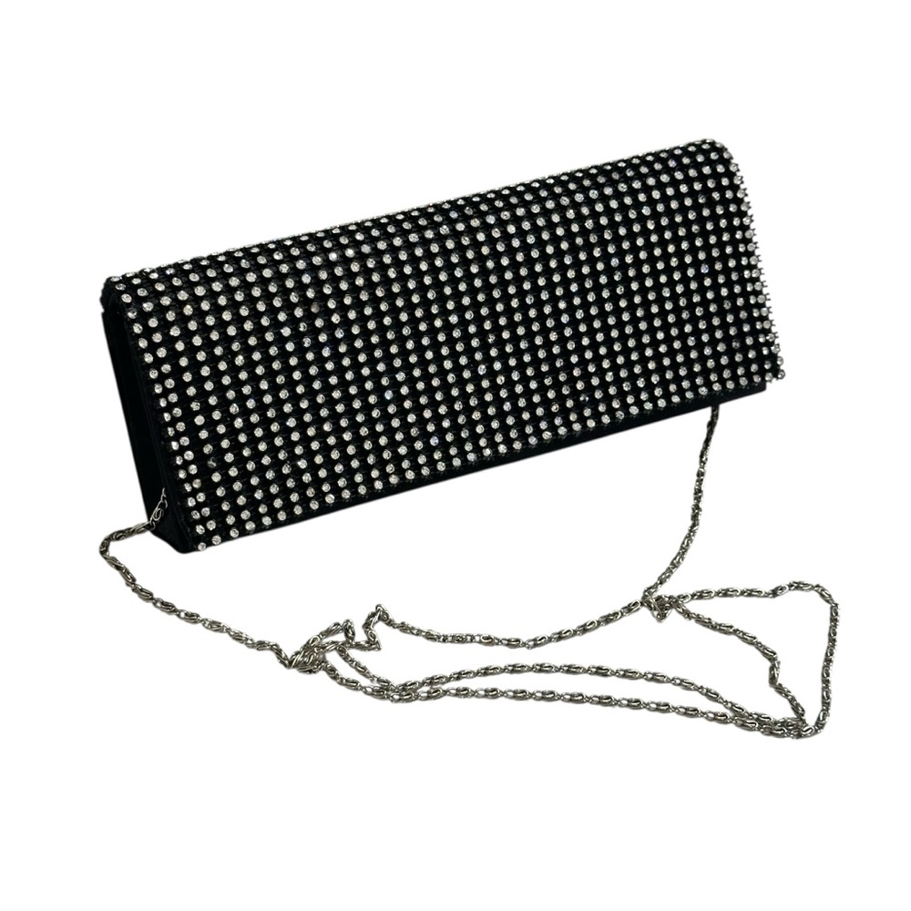 Elegant Black and Silver Crystal Clutch Bag